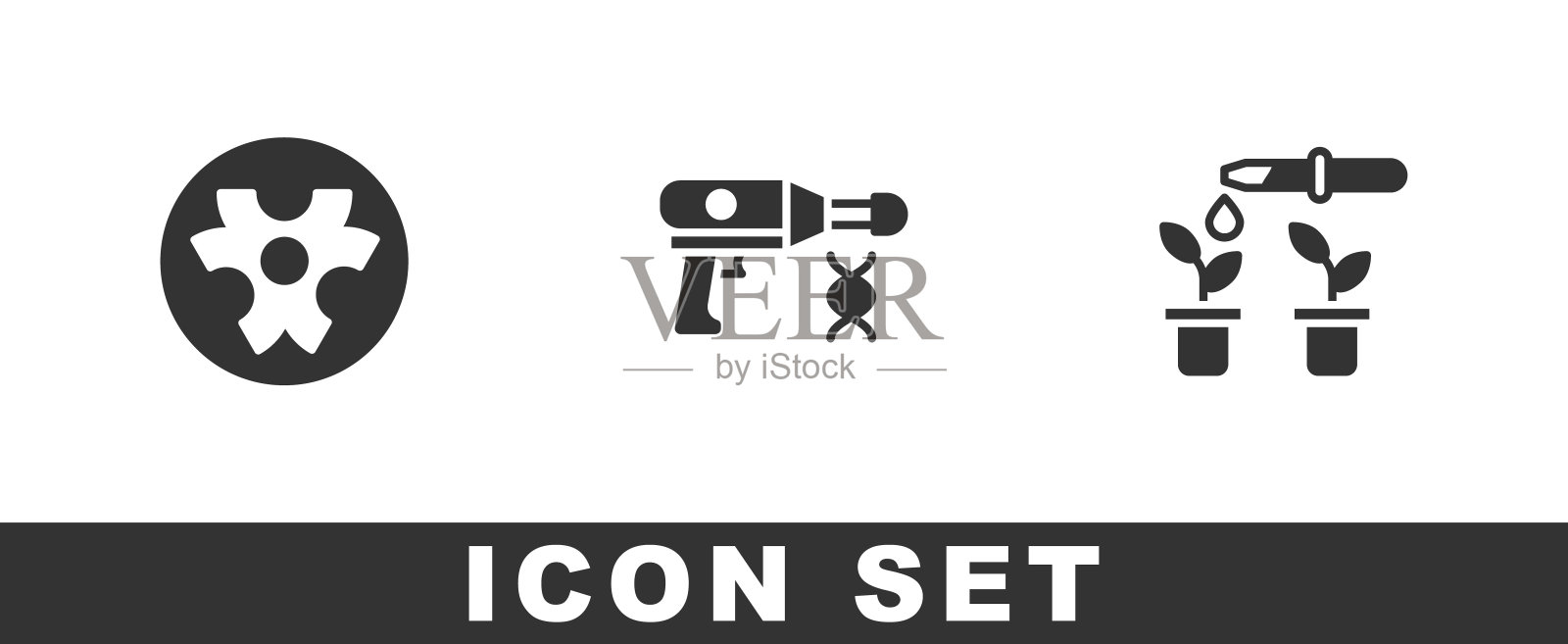 设置生物危害标志，转移液体枪和移液器和植物图标。向量图标素材