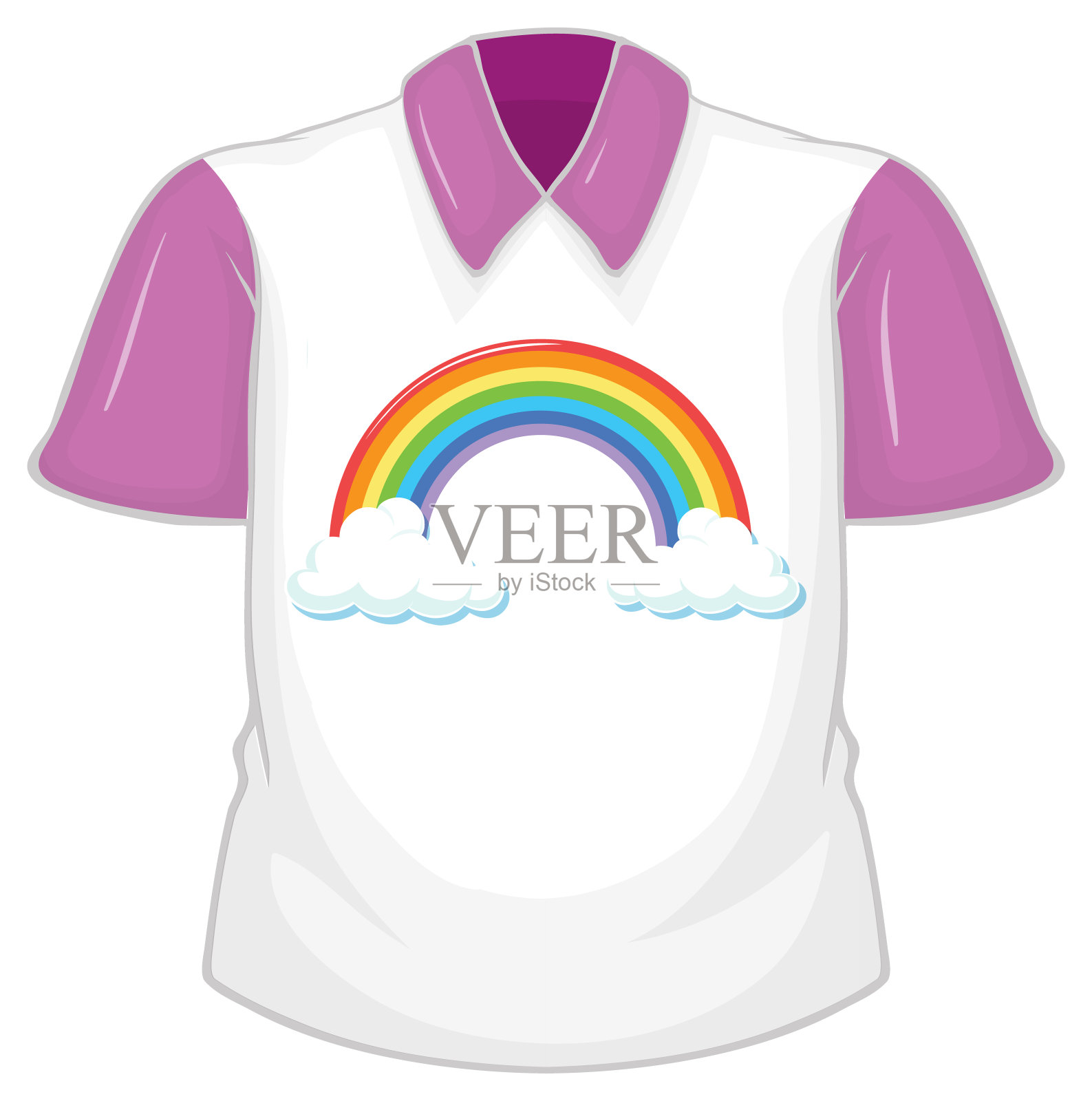 一件白底紫袖白衬衫插画图片素材