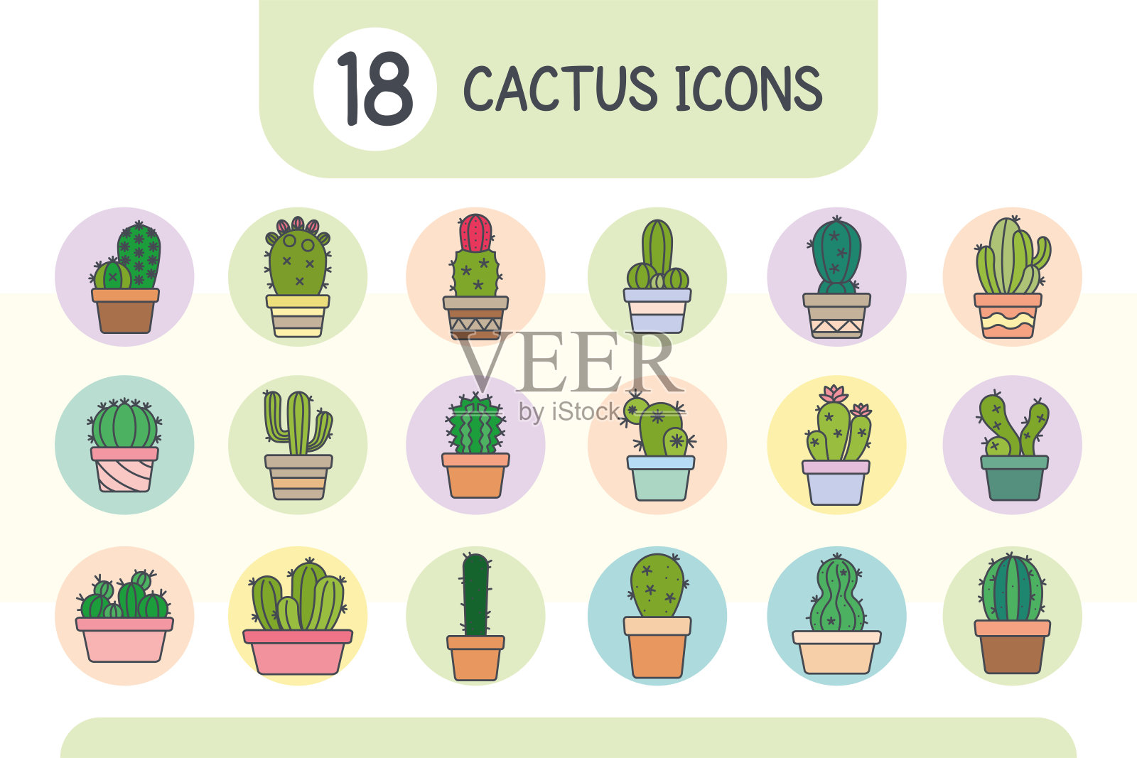 设置不同的仙人掌图标矢量插画图片素材