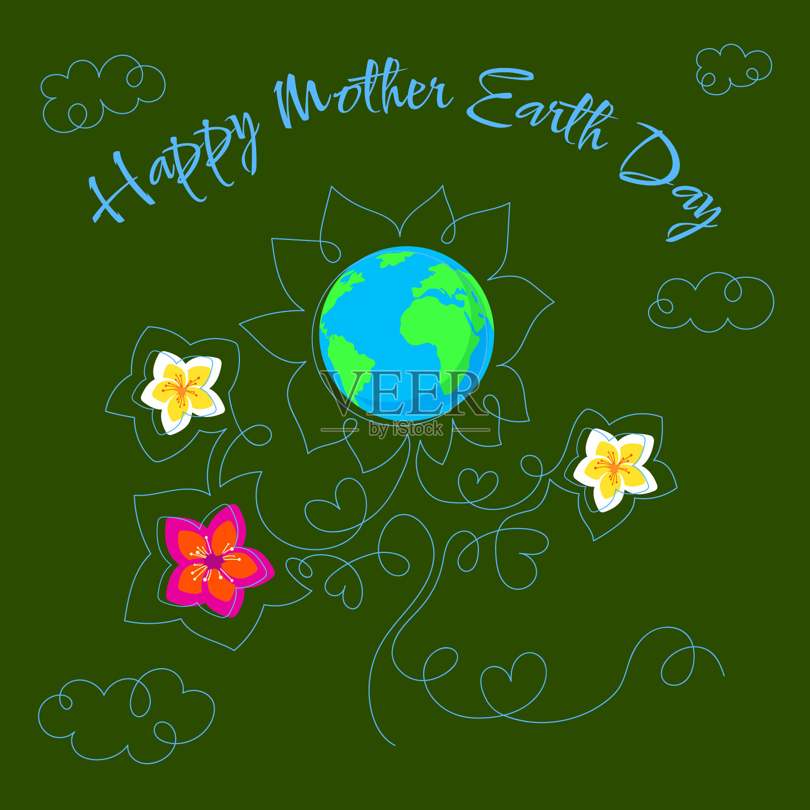 地球日母亲的问候与地球和线条设计元素插画图片素材