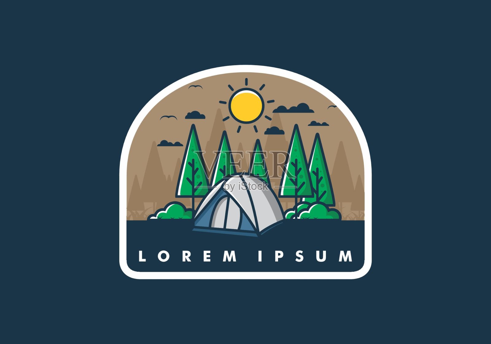 有趣的露营与圆顶帐篷平面插图插画图片素材