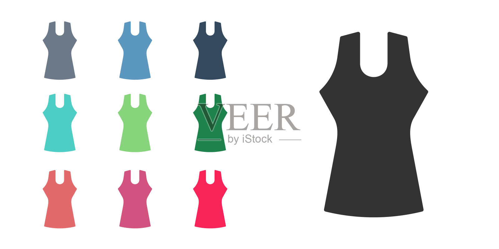 黑人妇女服装图标孤立在白色背景。衣服的迹象。设置图标丰富多彩。向量插画图片素材