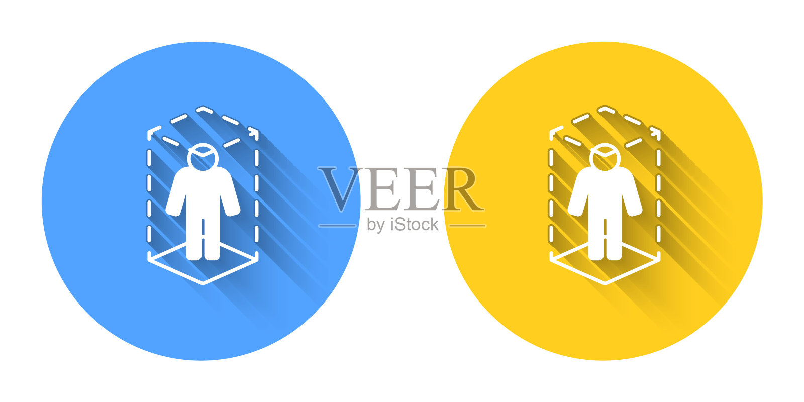 白色3d建模图标孤立与长阴影背景。增强现实或虚拟现实。圆按钮。向量插画图片素材