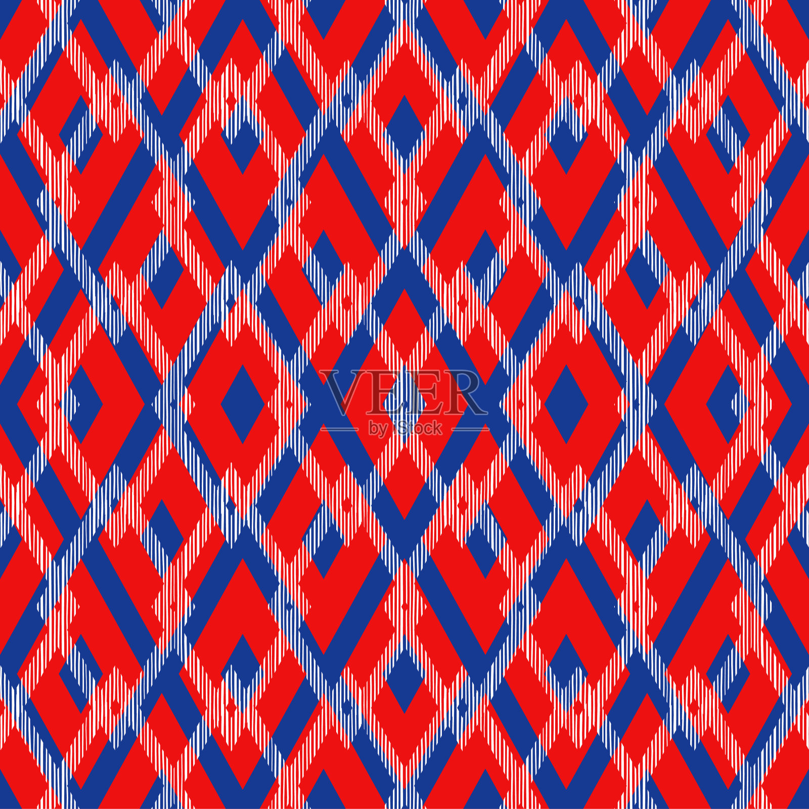经典的一般菱形几何无缝图案设计在红色和蓝色插画图片素材