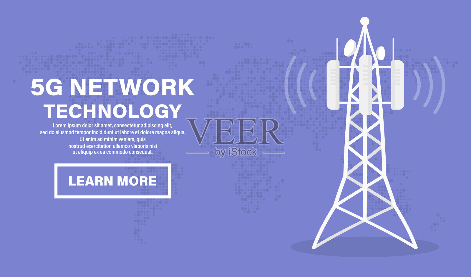 5 g网络技术。通讯塔无线高速互联网。基站、移动数据塔、蜂窝设备、电信天线、信号。未来最快互联网的概念插画图片素材