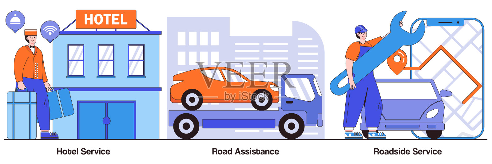 酒店服务，路边援助和服务插图包插画图片素材