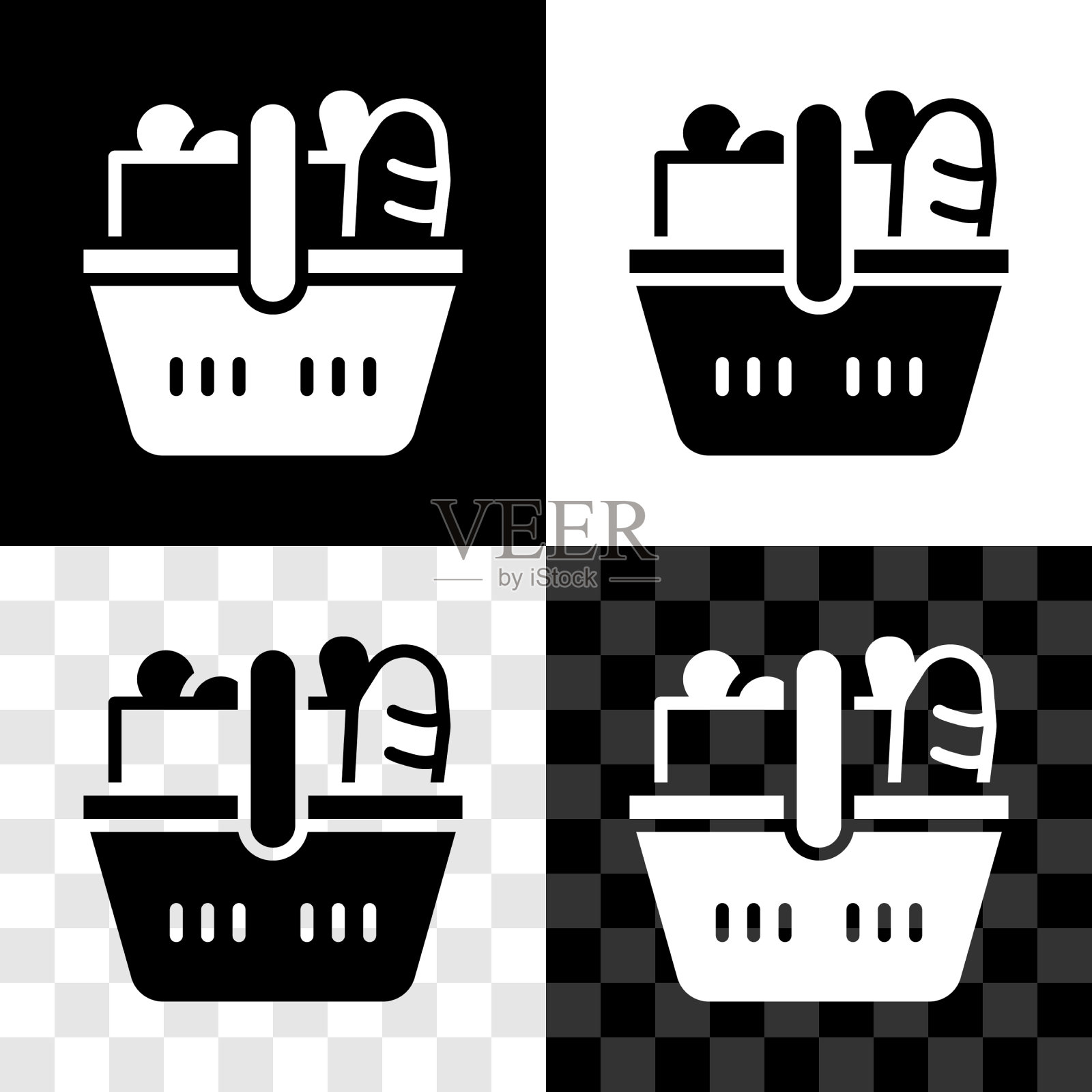 设置购物篮和食物图标孤立图标素材