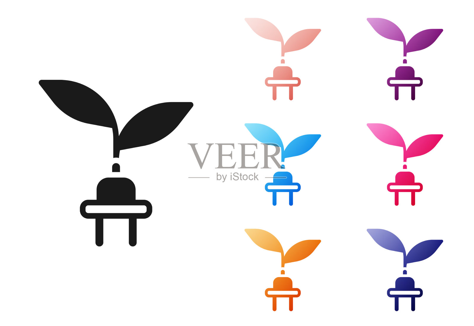 黑色节电插头的叶子图标隔离图标素材