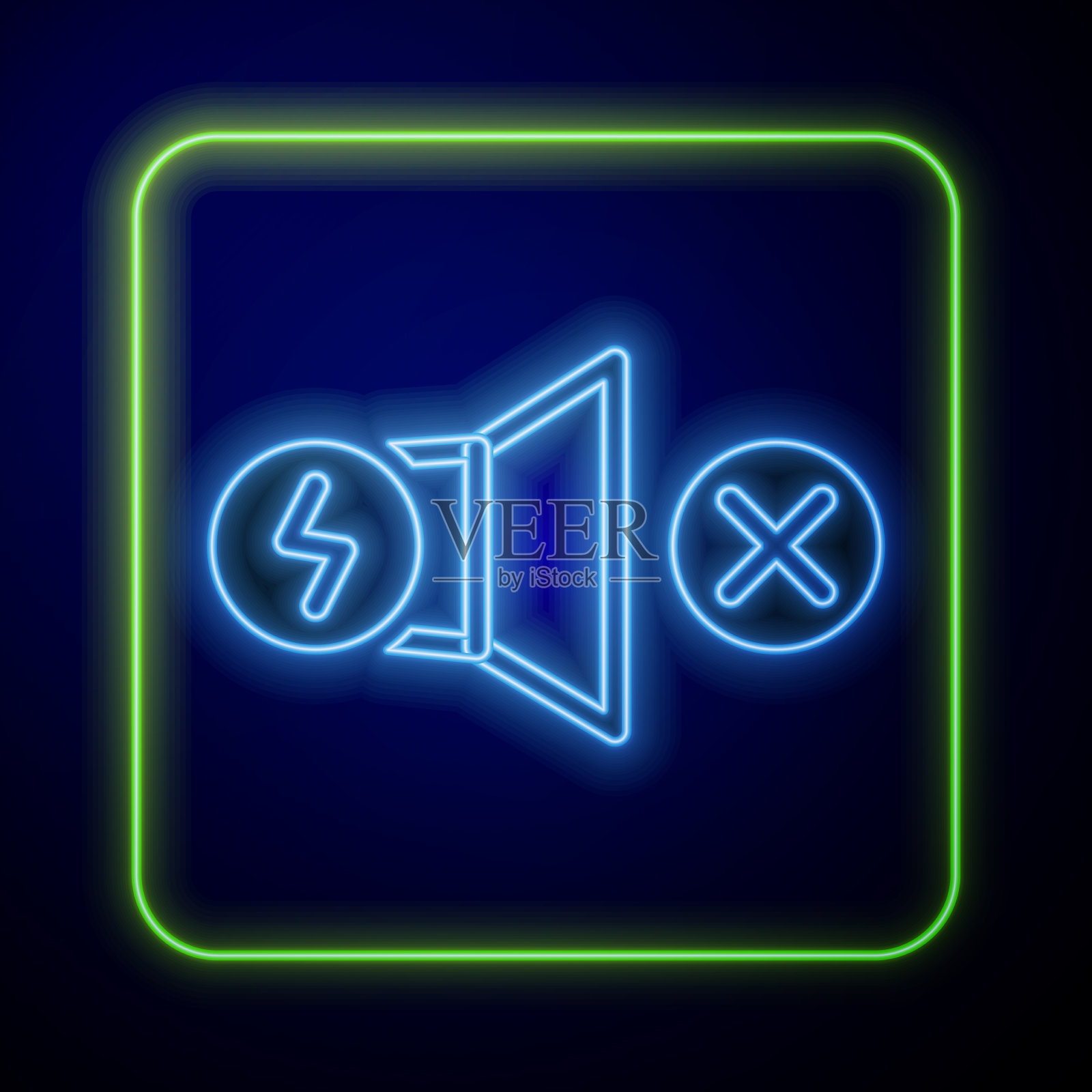 发光的霓虹灯电机图标孤立在蓝色插画图片素材