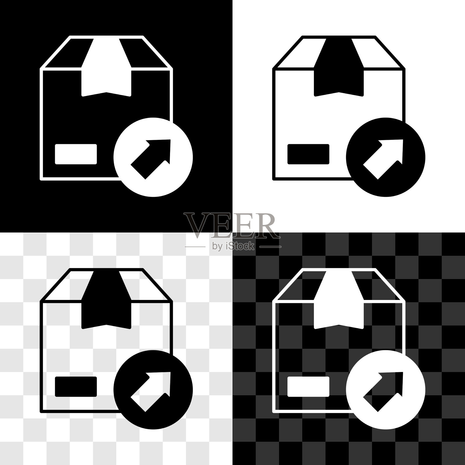 设置纸箱纸箱图标孤立在黑色上图标素材