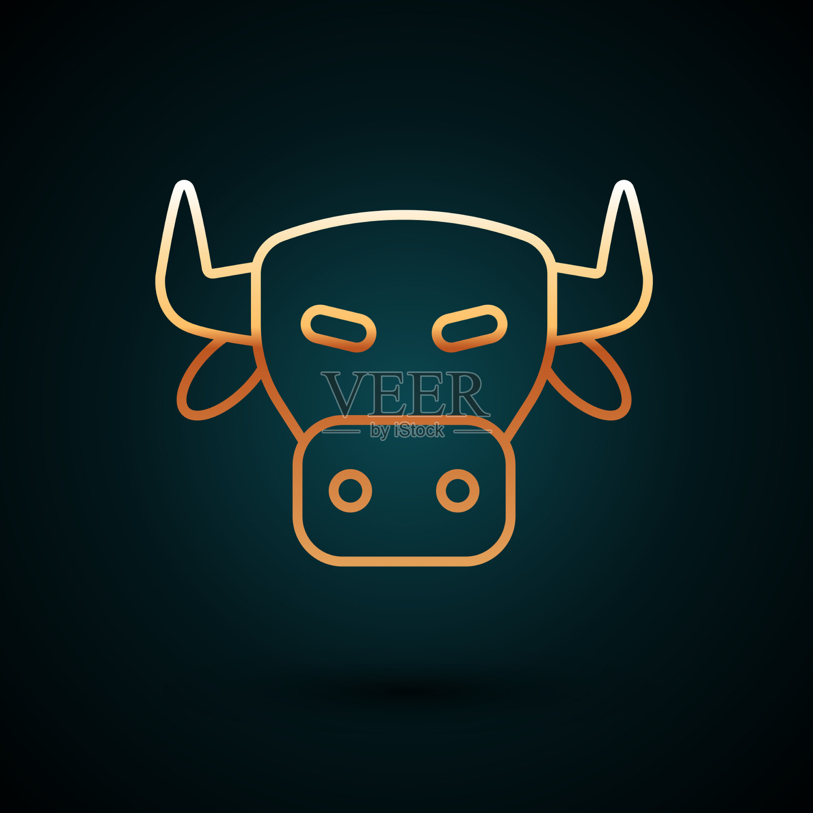 金线牛头图标孤立在深蓝色上图标素材
