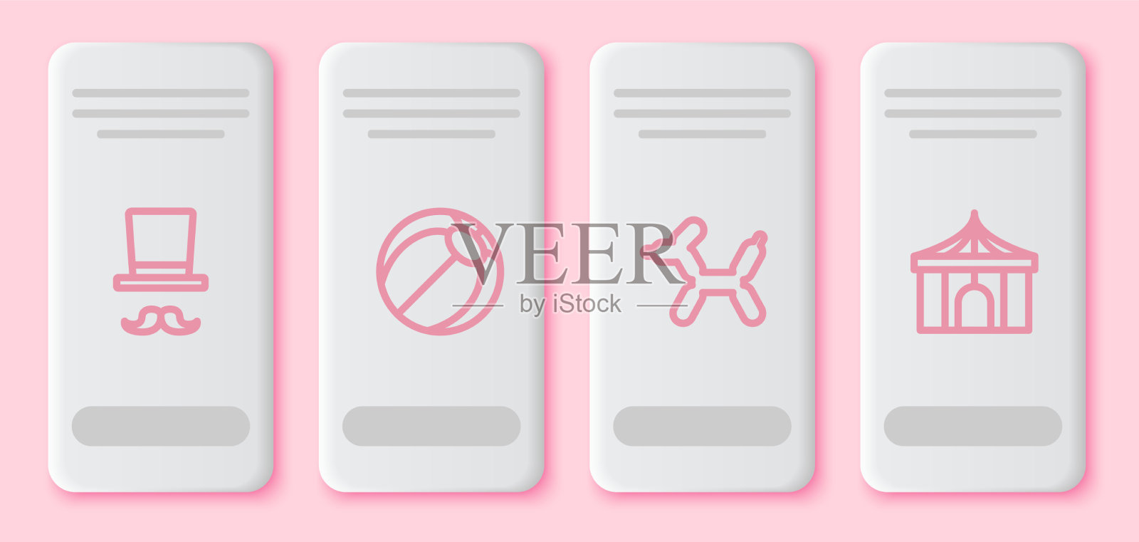 设置线魔术师海滩球气球狗和插画图片素材