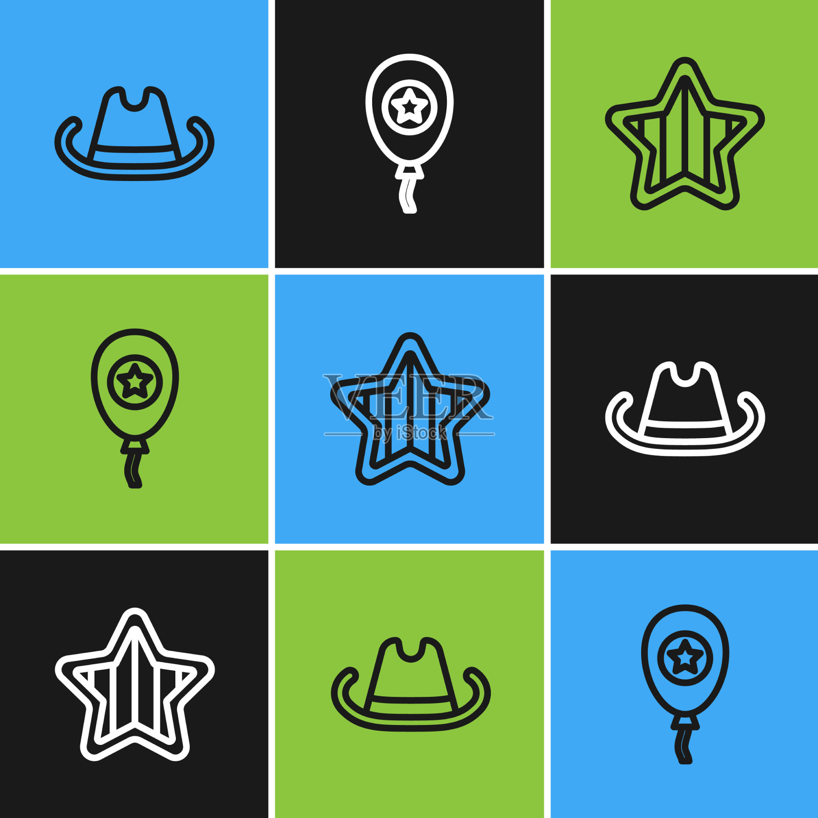 设定线西部牛仔帽美国独立日插画图片素材