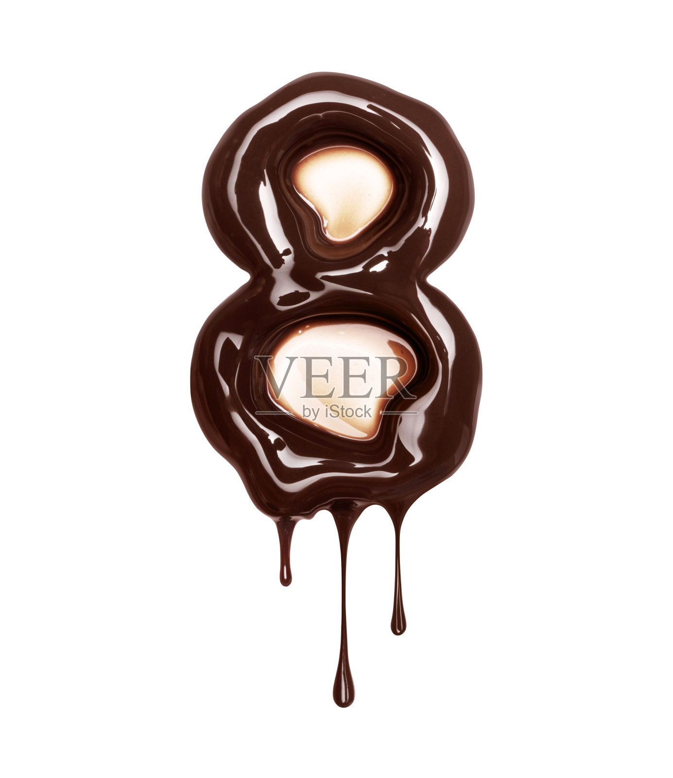 滴着的8号是用融化的巧克力做的照片摄影图片