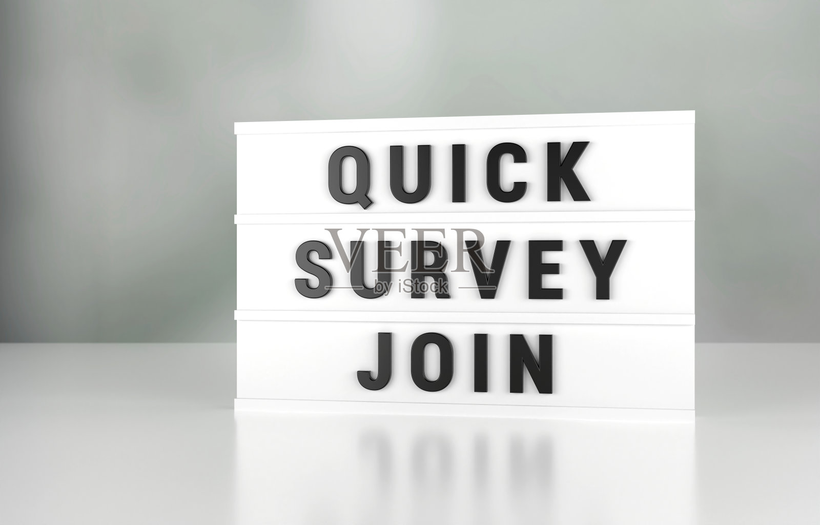 快速调查加入书面白色灯箱在灰色背景照片摄影图片