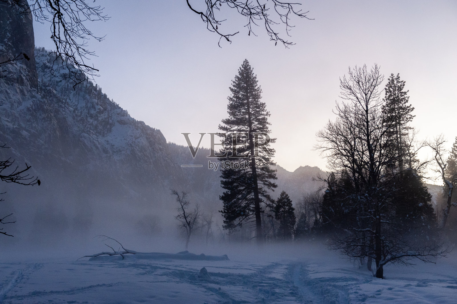约塞米蒂山谷中诡异的薄雾照片摄影图片