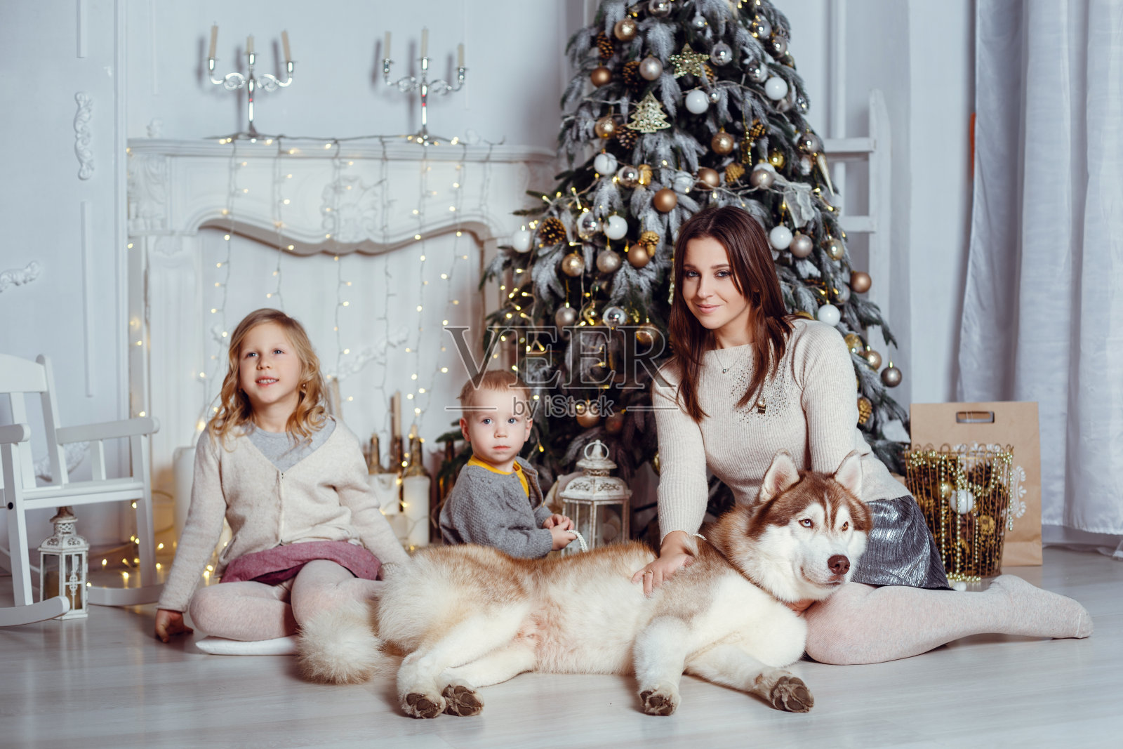 家庭在新年的室内照片摄影图片