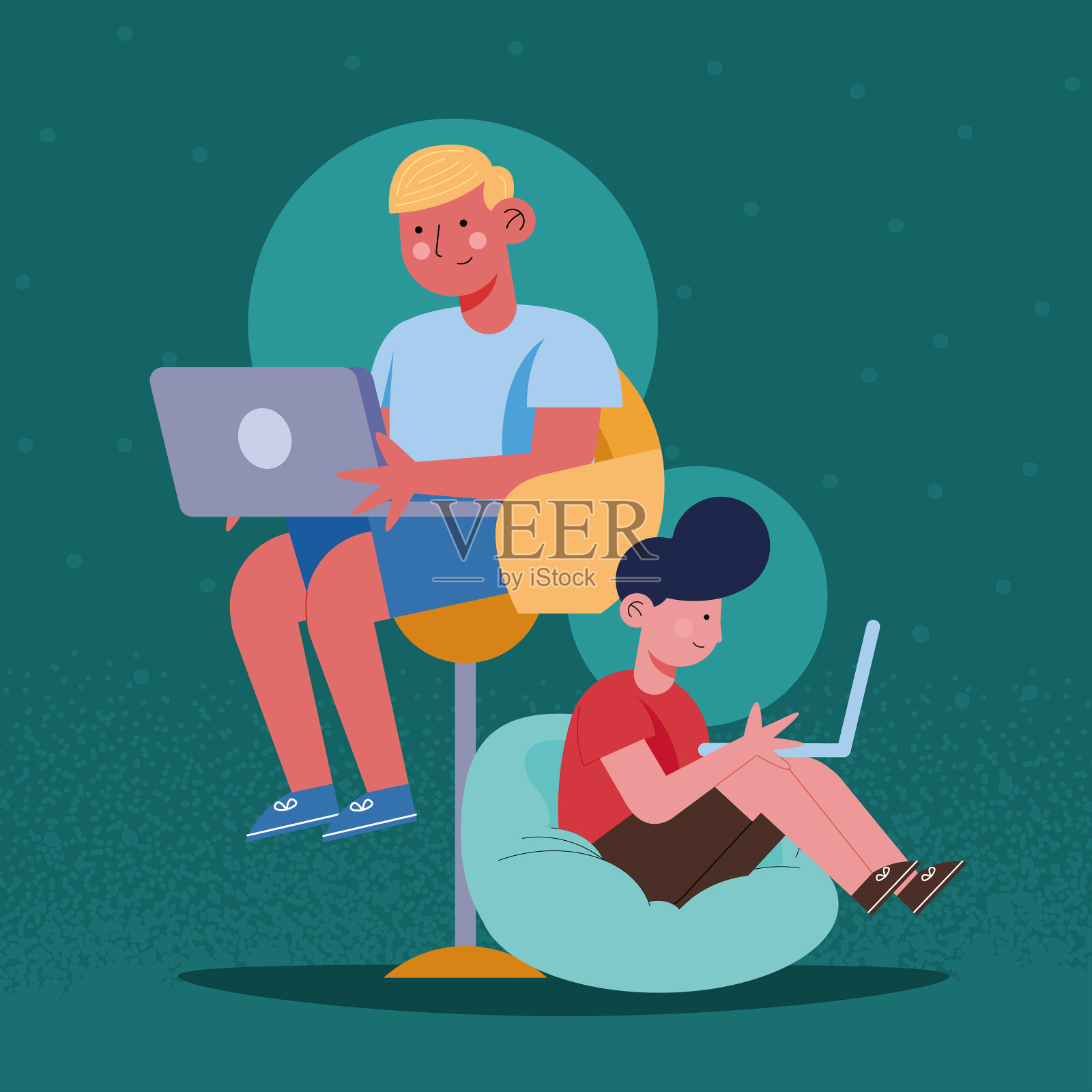 小学生们正在使用电脑插画图片素材