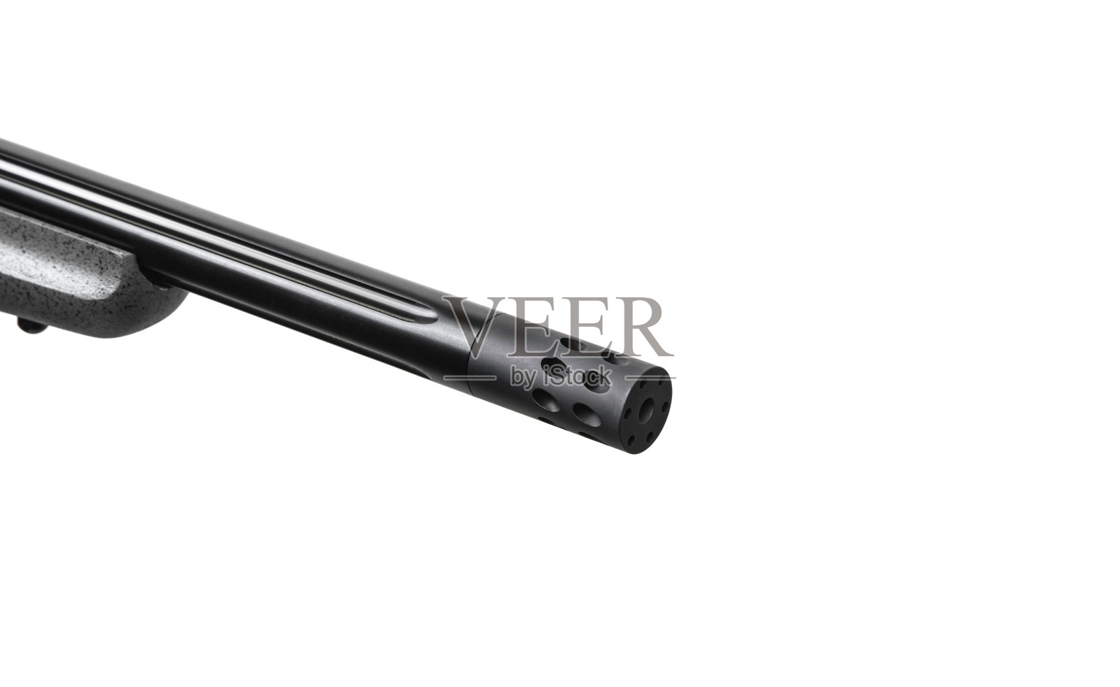 小口径螺栓步枪，塑料枪托。22口径。打猎和运动用的小型步枪。孤立在黄色背景上。照片摄影图片