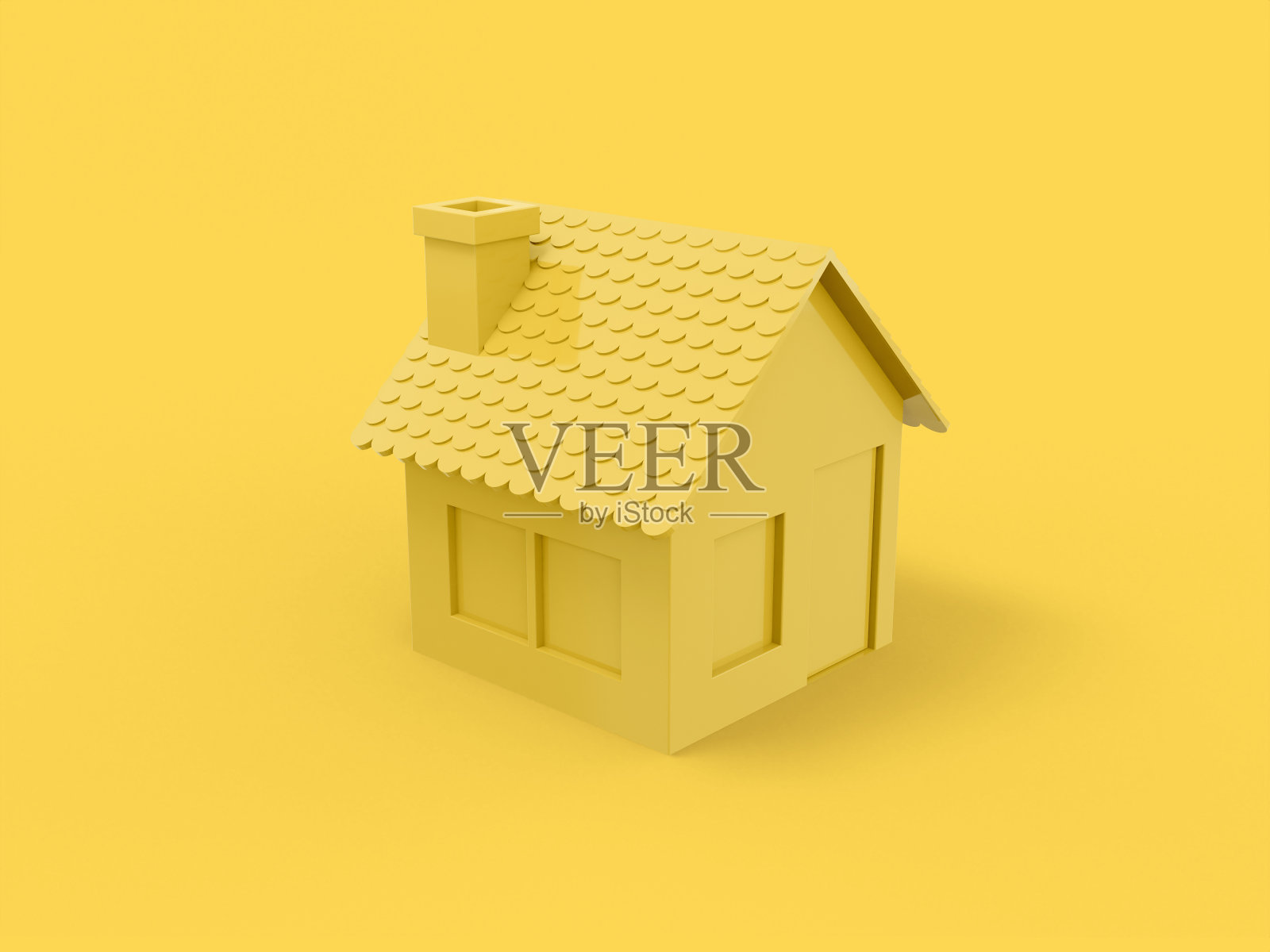 黄色单色房子在黄色固体背景。简约的设计对象。3d渲染图标UI ux界面元素。照片摄影图片