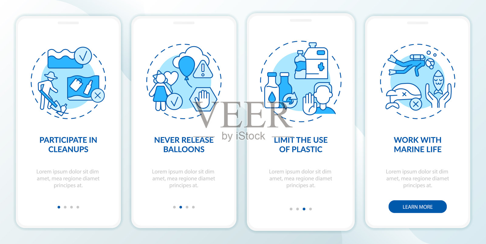 海洋生物保护蓝色登船移动应用程序屏幕插画图片素材