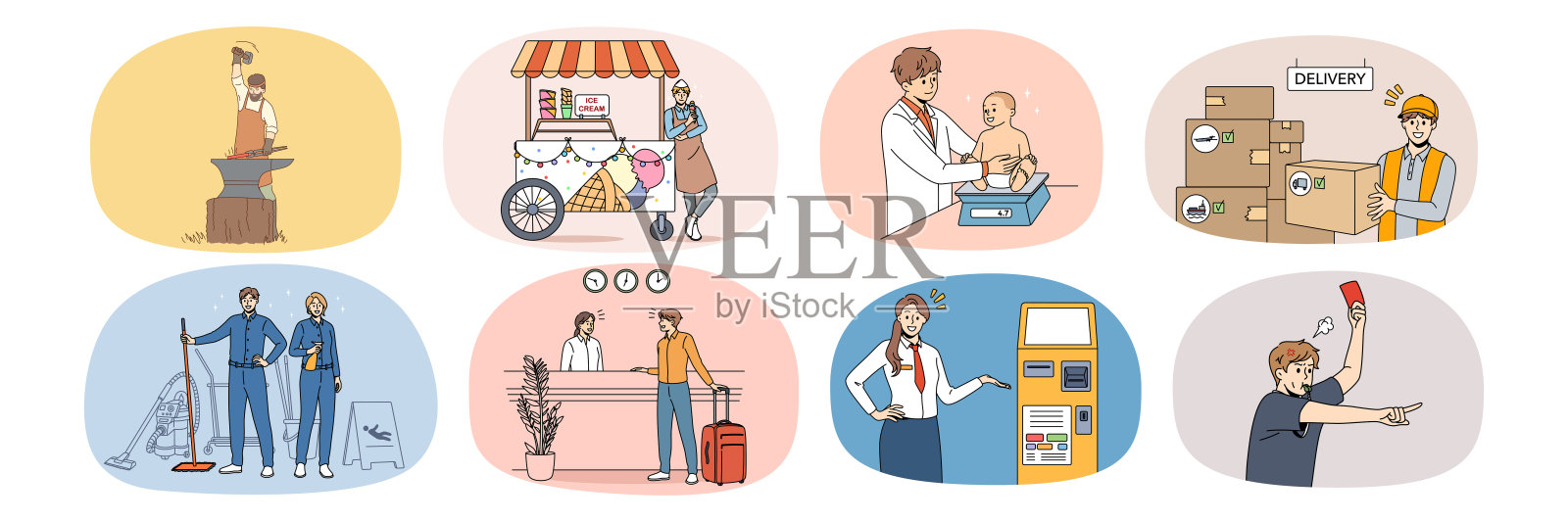 各种各样的人和他们的职业插画图片素材