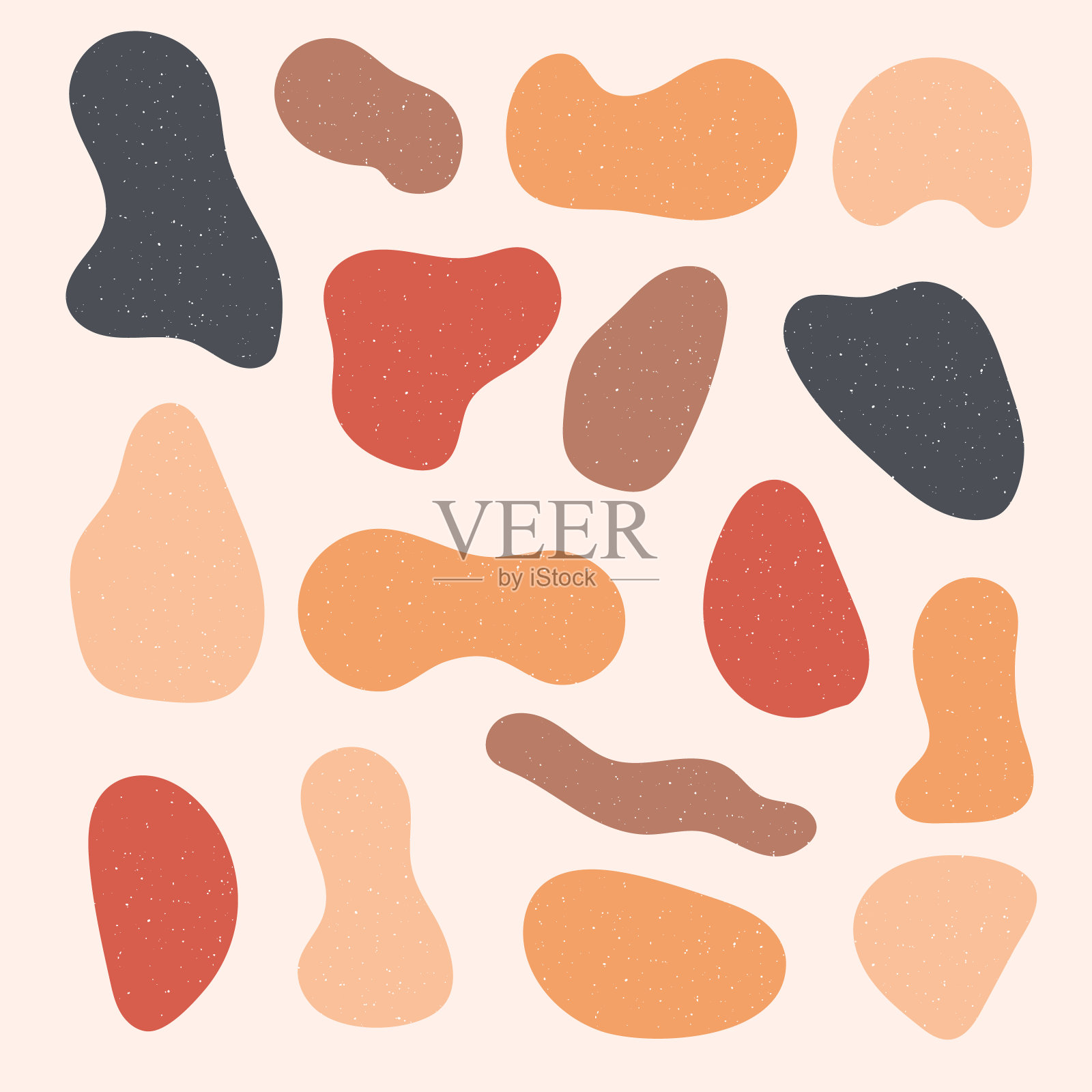 一组抽象元素，带有纹理的彩色圆圈。孤立在一个白色的背景。插画图片素材