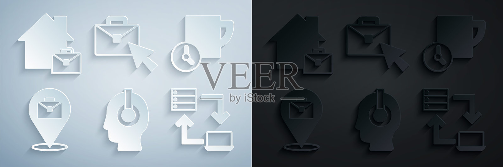 设置自由职业者、时间管理、在线工作和图标。向量图标素材