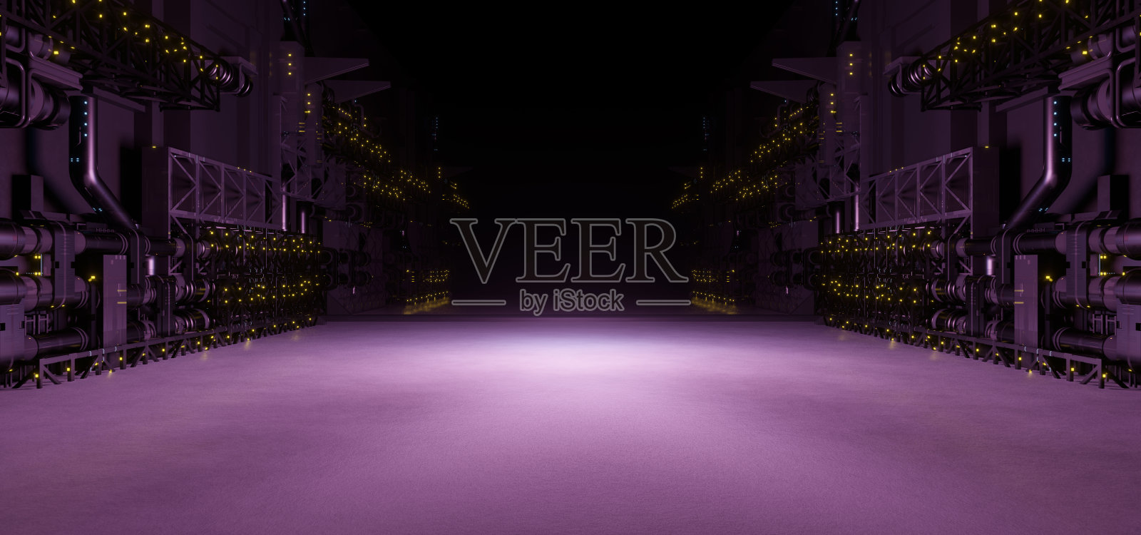 赛博朋克工业技术示意图未来展厅或大厅创新紫色科幻背景未来概念艺术用于揭示照片摄影图片