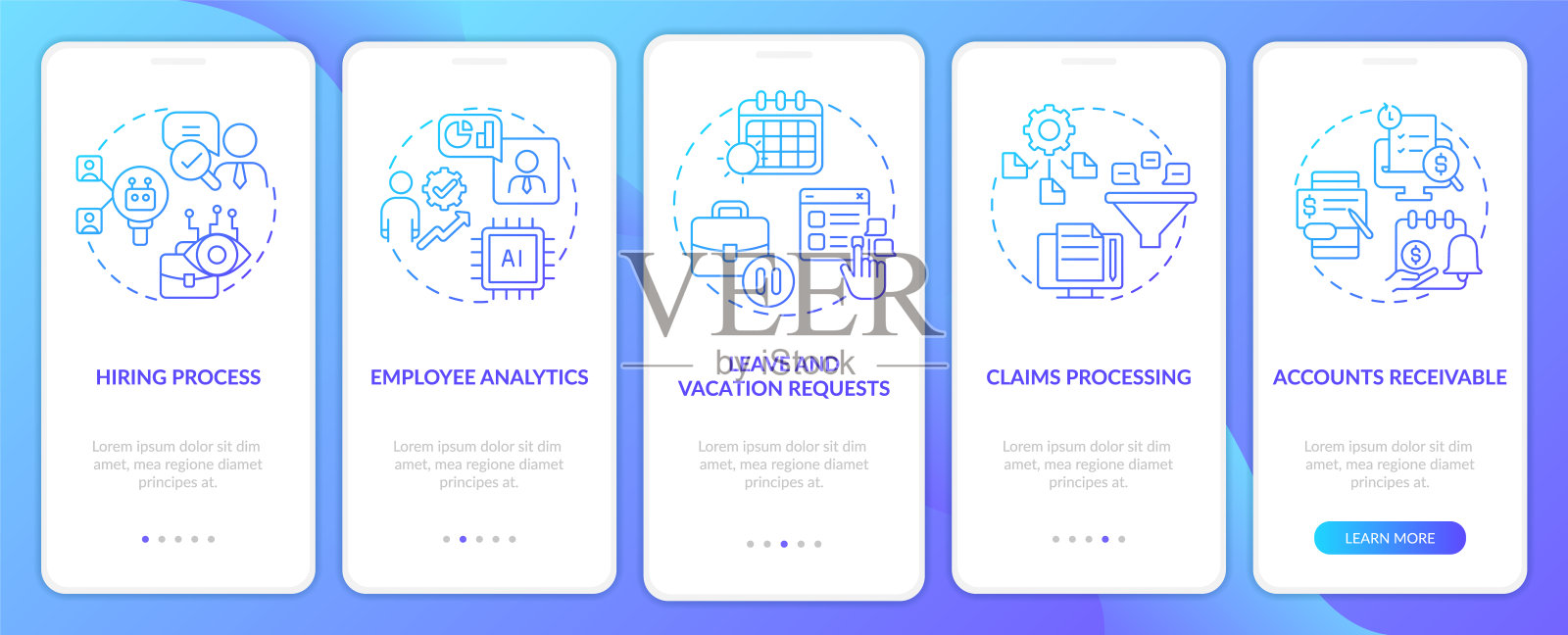 自动化业务蓝色梯度登机移动应用程序屏幕设计模板素材