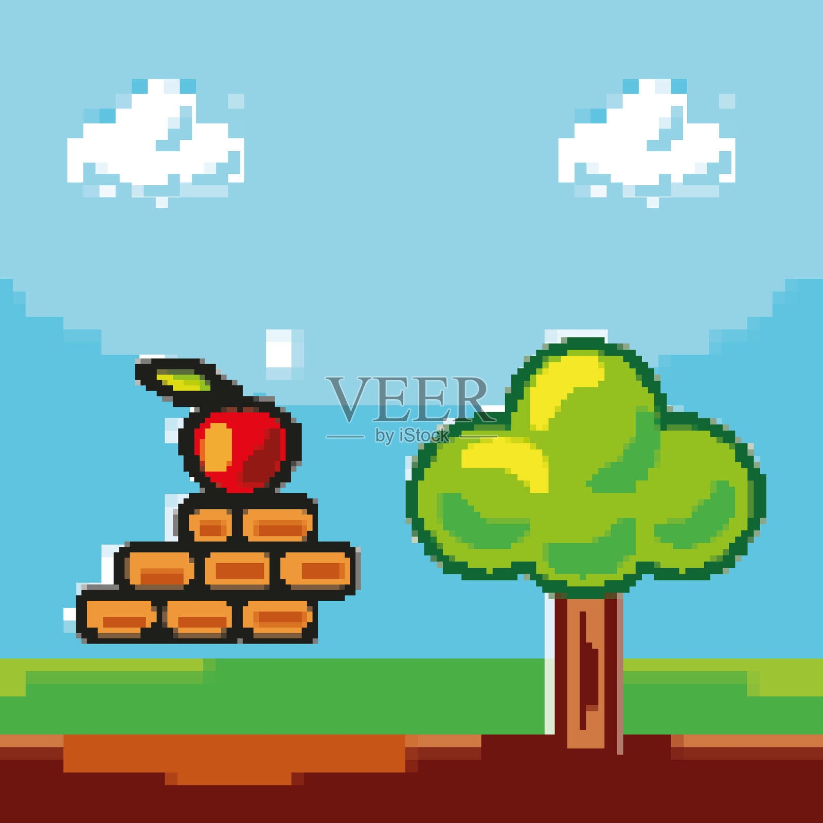 手机游戏的像素化屏幕插画图片素材