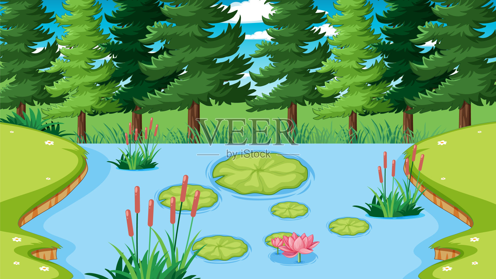 河流自然景观插画图片素材