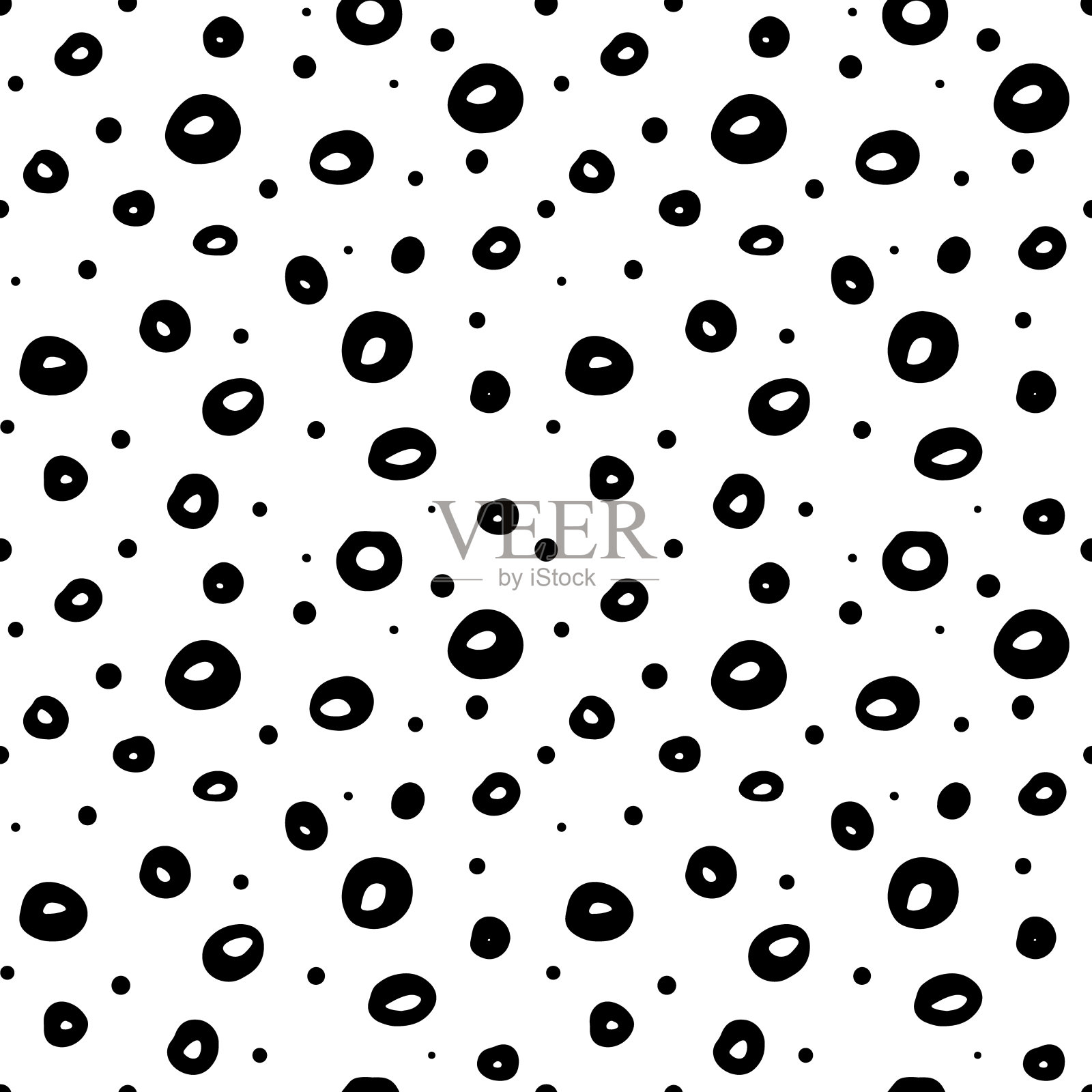 时尚和简约的现代无缝模式与黑色圆圈和不同大小的点在白色背景上。矢量插图。插画图片素材