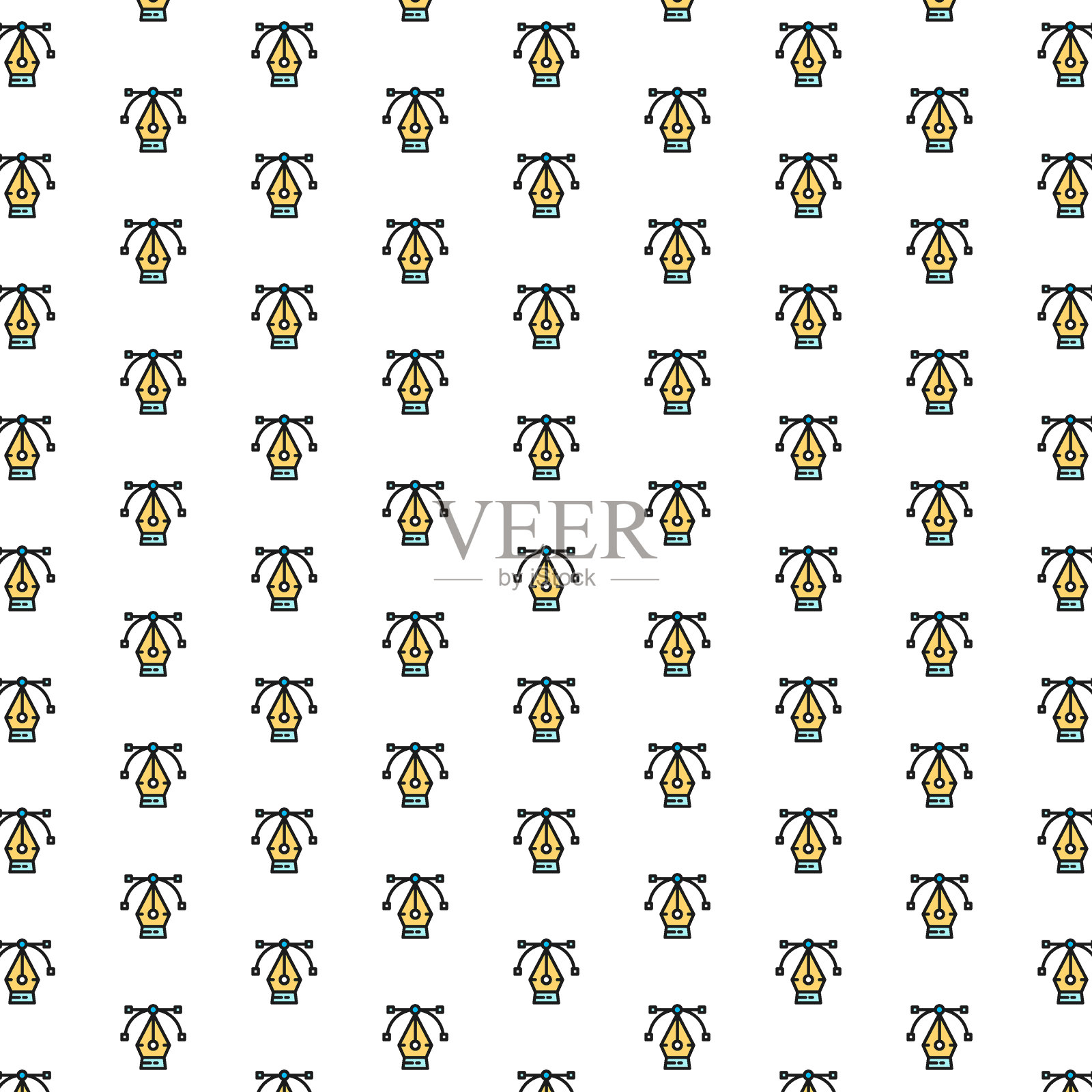 矢量笔工具，计算机图形，曲线控制点图案与各种图标。插画图片素材