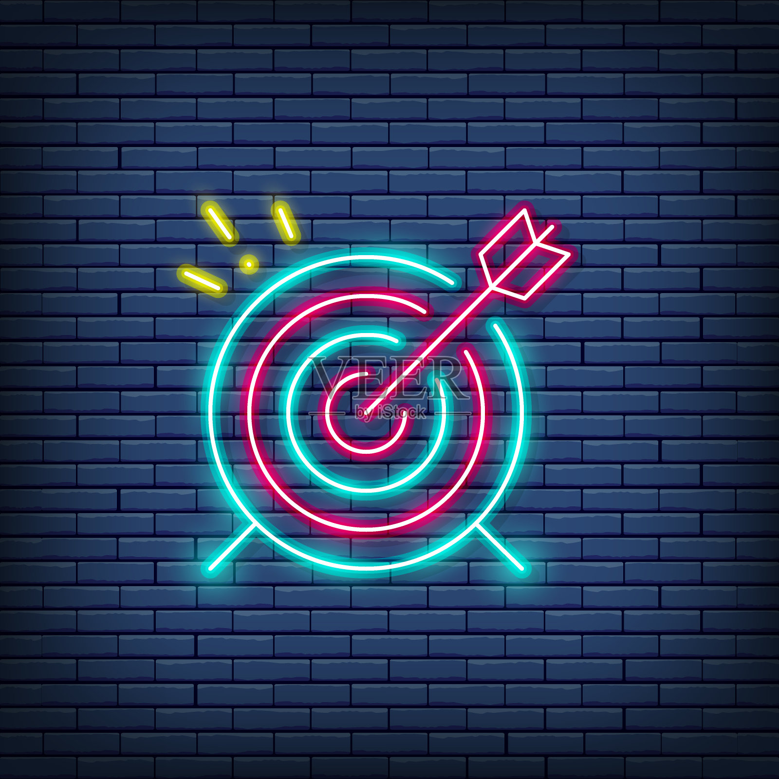矢量目标，目标霓虹灯。孤立在砖墙背景上插画图片素材