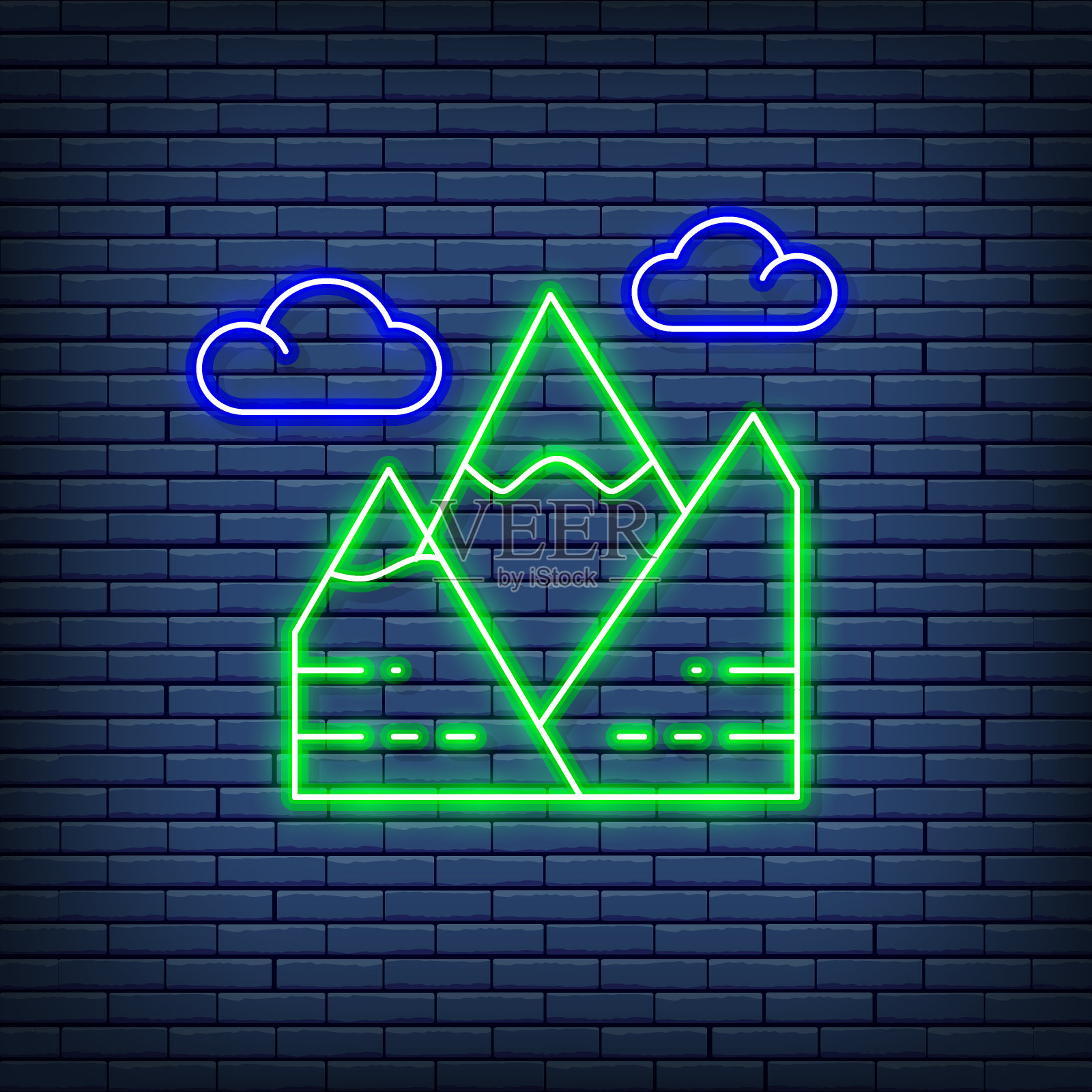 矢量山、山、山、旅游、旅游霓虹灯。插画图片素材