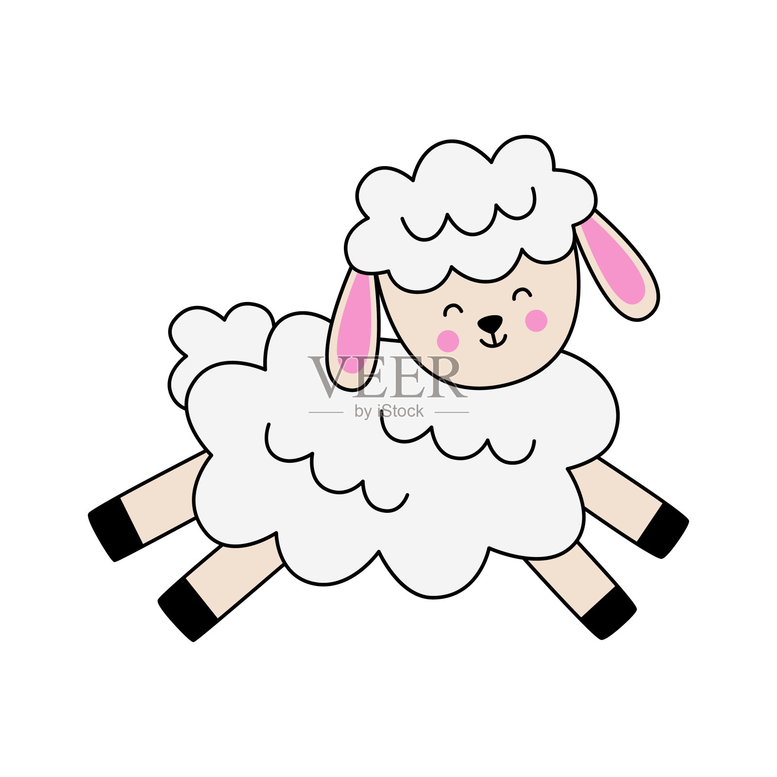 可爱的复活节羔羊奔跑的矢量图像。插画图片素材