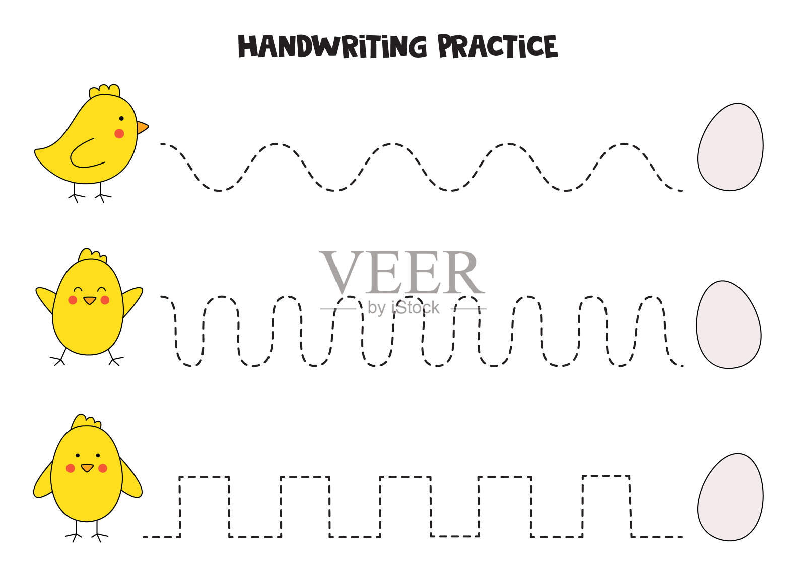 画上可爱的复活节鸡和彩蛋。插画图片素材