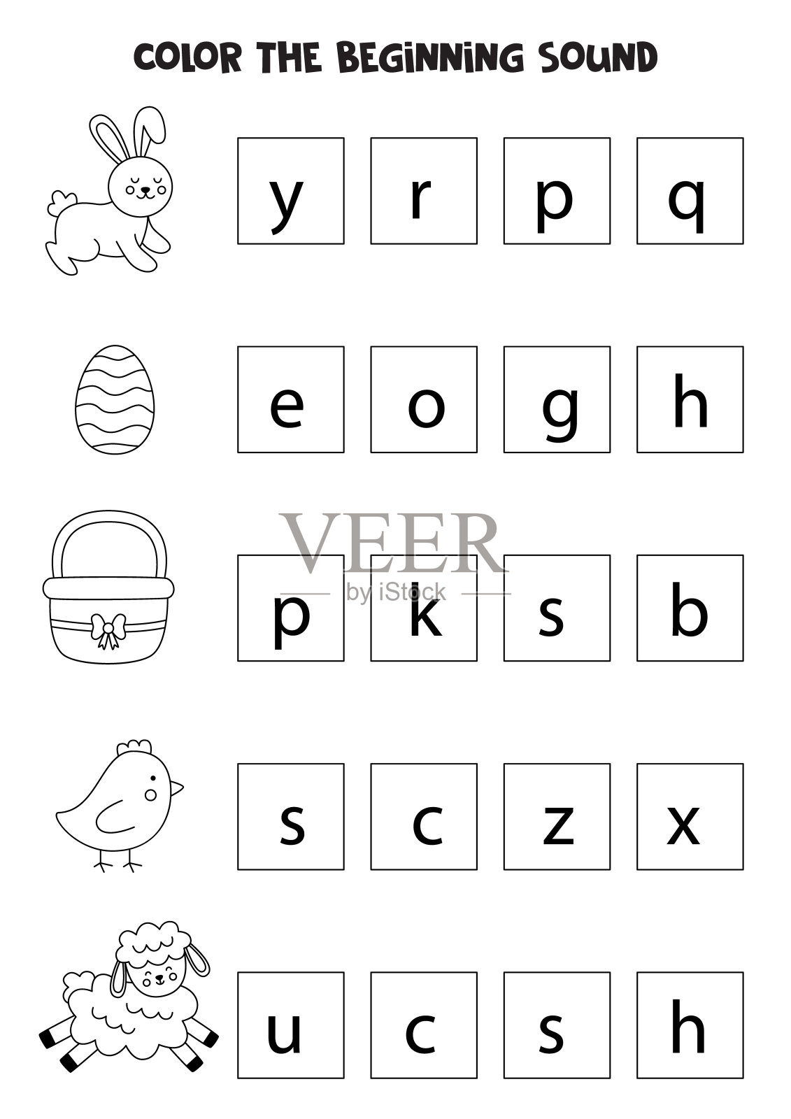 学习儿童英语语言。给开头的声音上色。插画图片素材