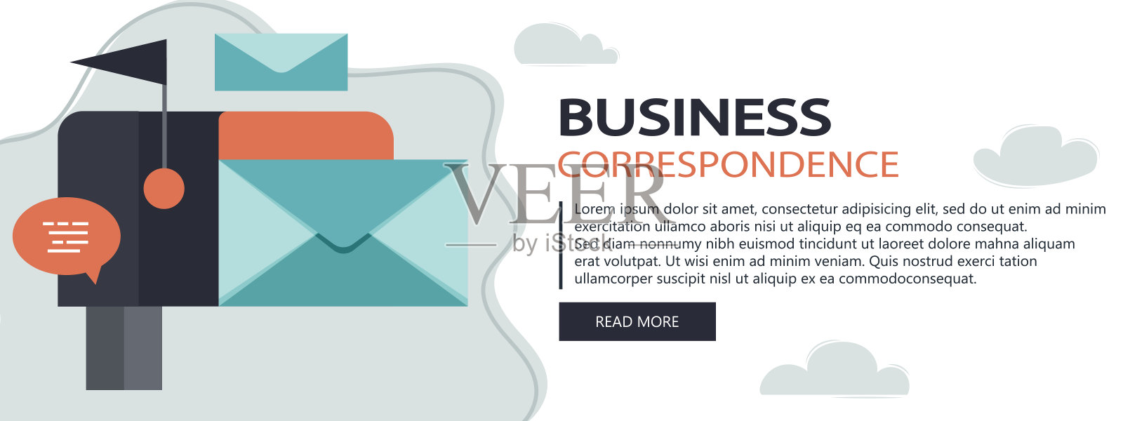 商业信函。邮箱。信封。国际交流。商务信函和私人信件。快递。邮政服务。聊天网站横幅插画图片素材