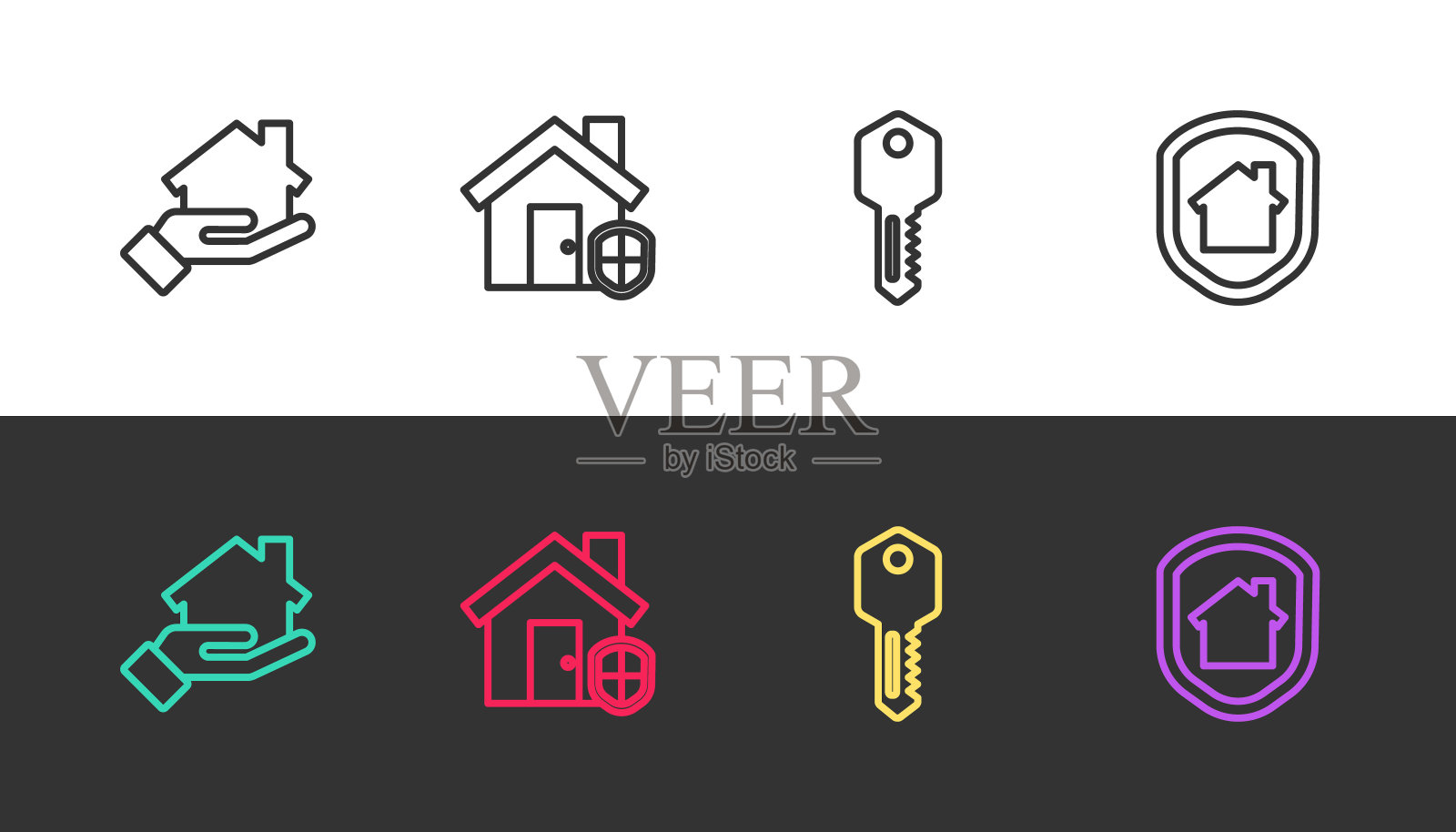 设置“房产经纪人”，“房屋受保护”，黑白键显示。向量图标素材