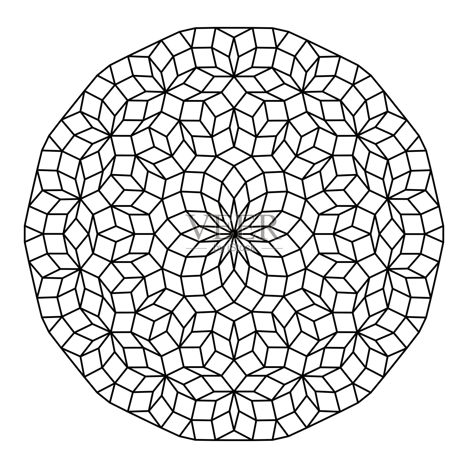 圆形彭罗斯图案，彭罗斯菱形瓷砖插画图片素材