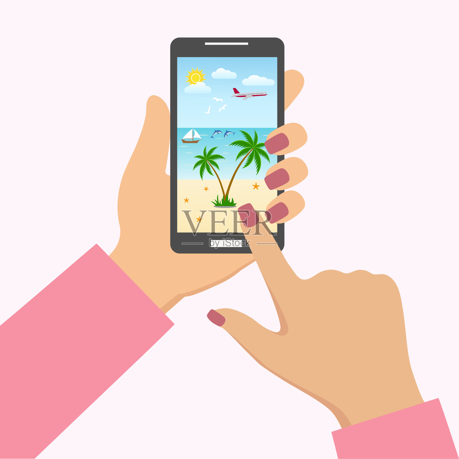 移动智能手机触摸屏旅游、旅游、预订插画应用插画图片素材