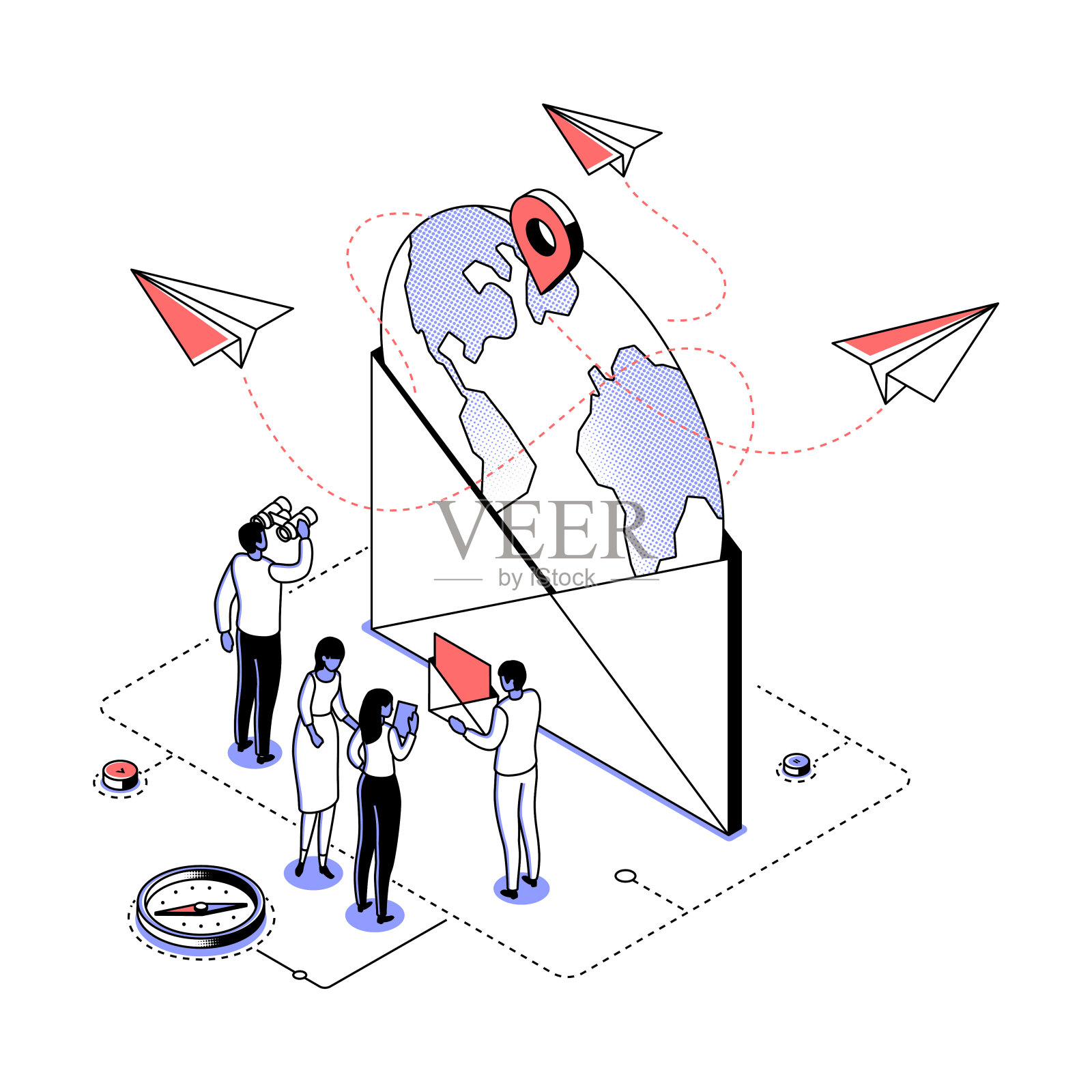 全球商业-现代线条等距设计风格插图插画图片素材