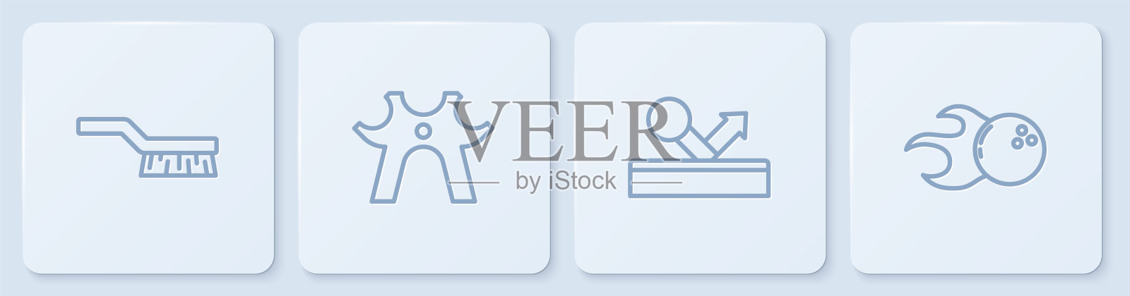 设有球台刷线、桌球、休息及保龄球。白色正方形按钮。向量插画图片素材