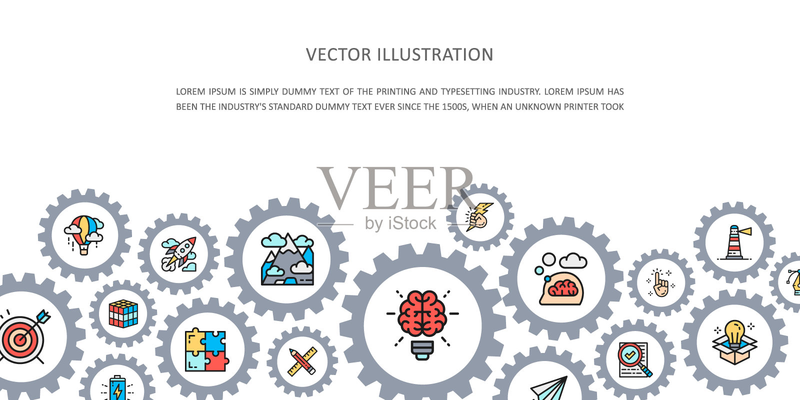 彩色图标的创造性登陆页面。创新，创业，艺术品，项目，创意商业图标横幅。插画图片素材