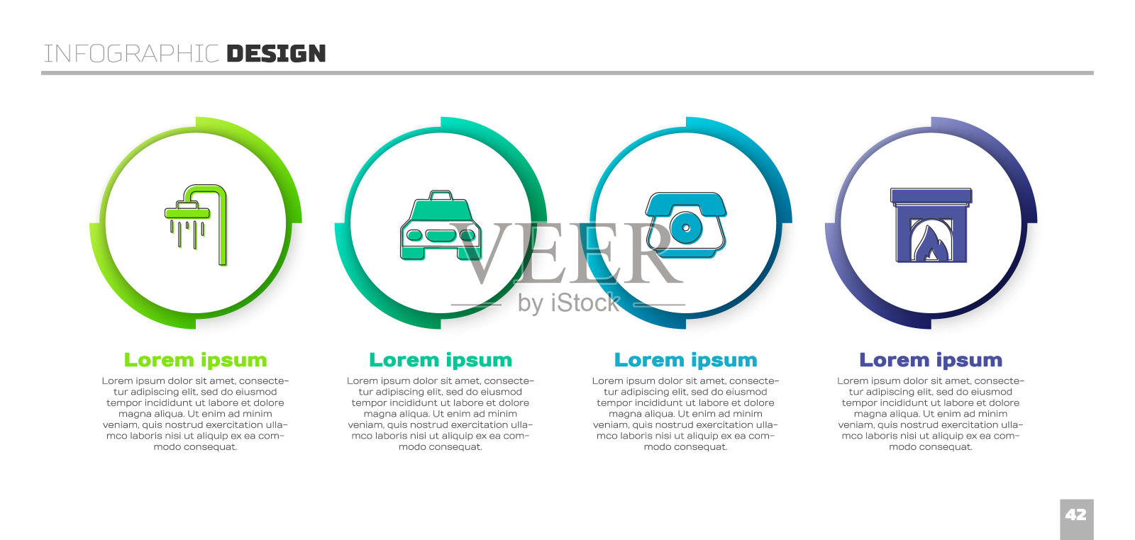 设置淋浴，出租车，电话听筒和室内壁炉。业务信息模板。向量设计模板素材