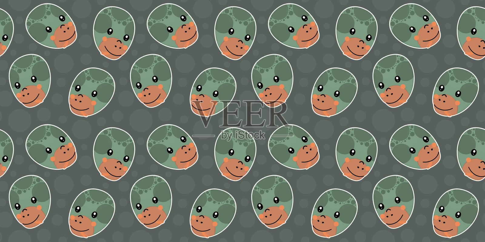 一条蟒蛇柔和的绿色头部的无缝图案，在灰色的背景上伸出舌头。重复卡通蛇脸的可爱背景。向量。设计元素图片