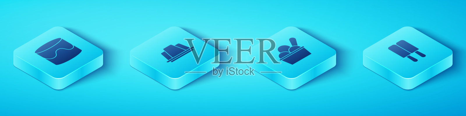 设置等距蛋糕，果冻蛋糕，冰淇淋和碗图标。向量图标素材