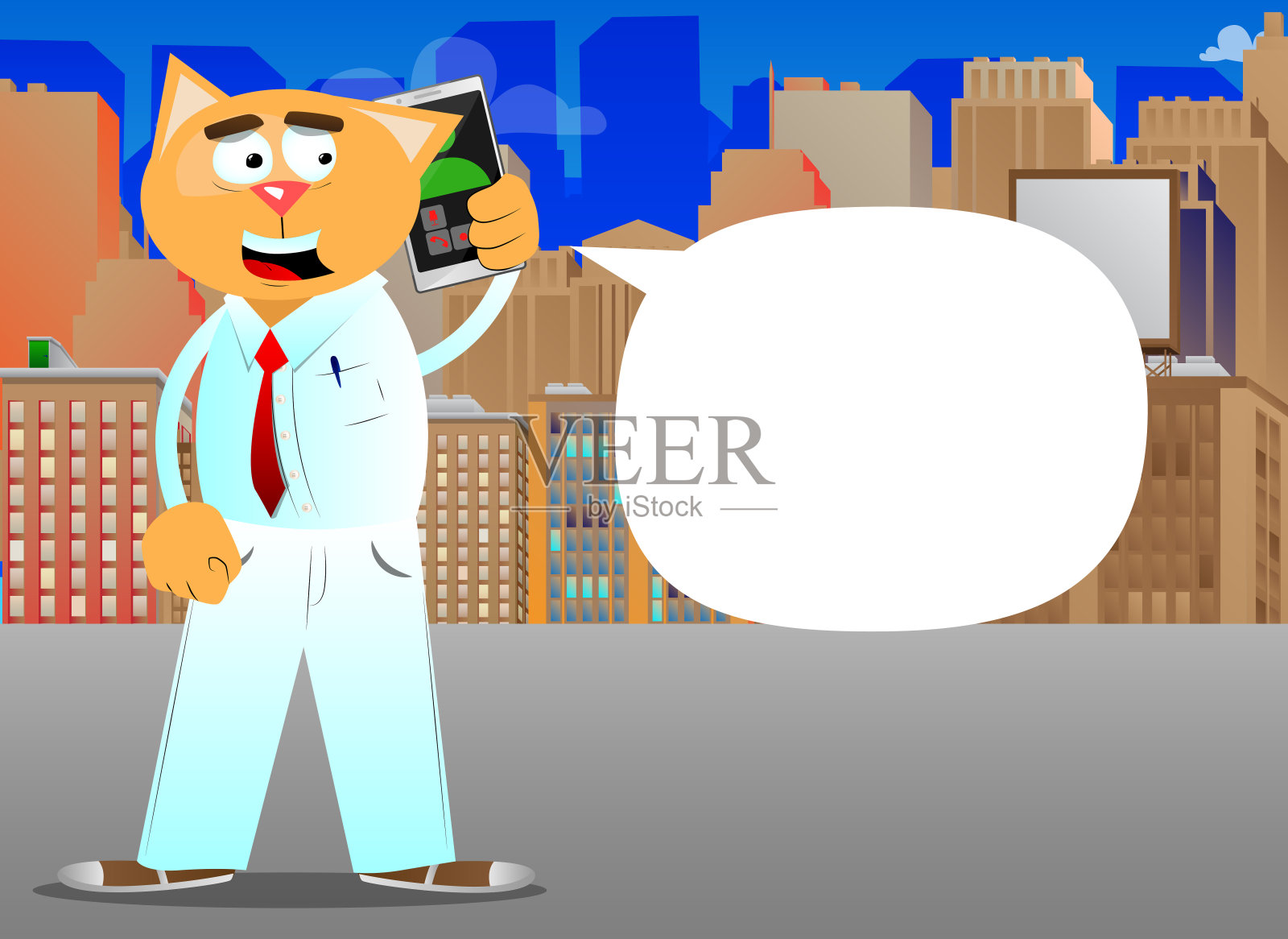 有趣的卡通猫在打电话。插画图片素材